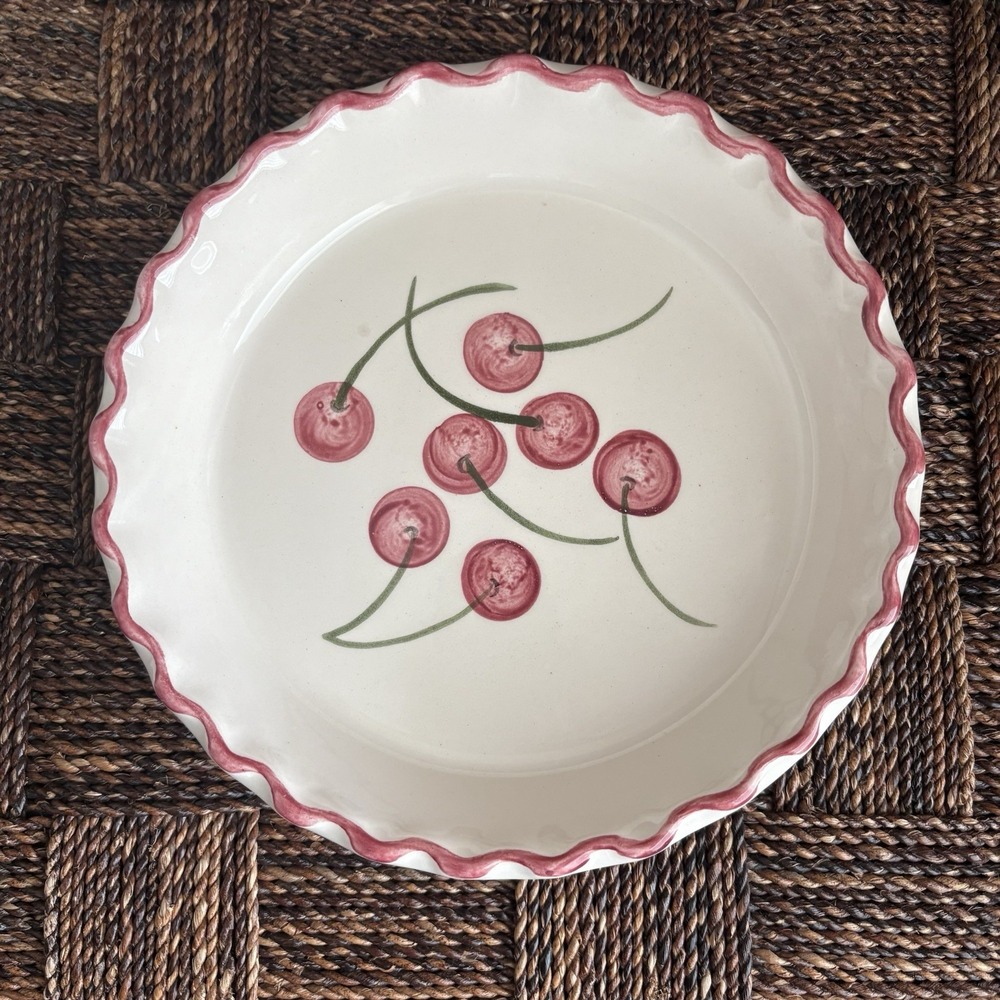 Los Angeles Potteries Vintage Ceramic Cherry Pie Plate Baking Dish‎ 1971  9.5in
